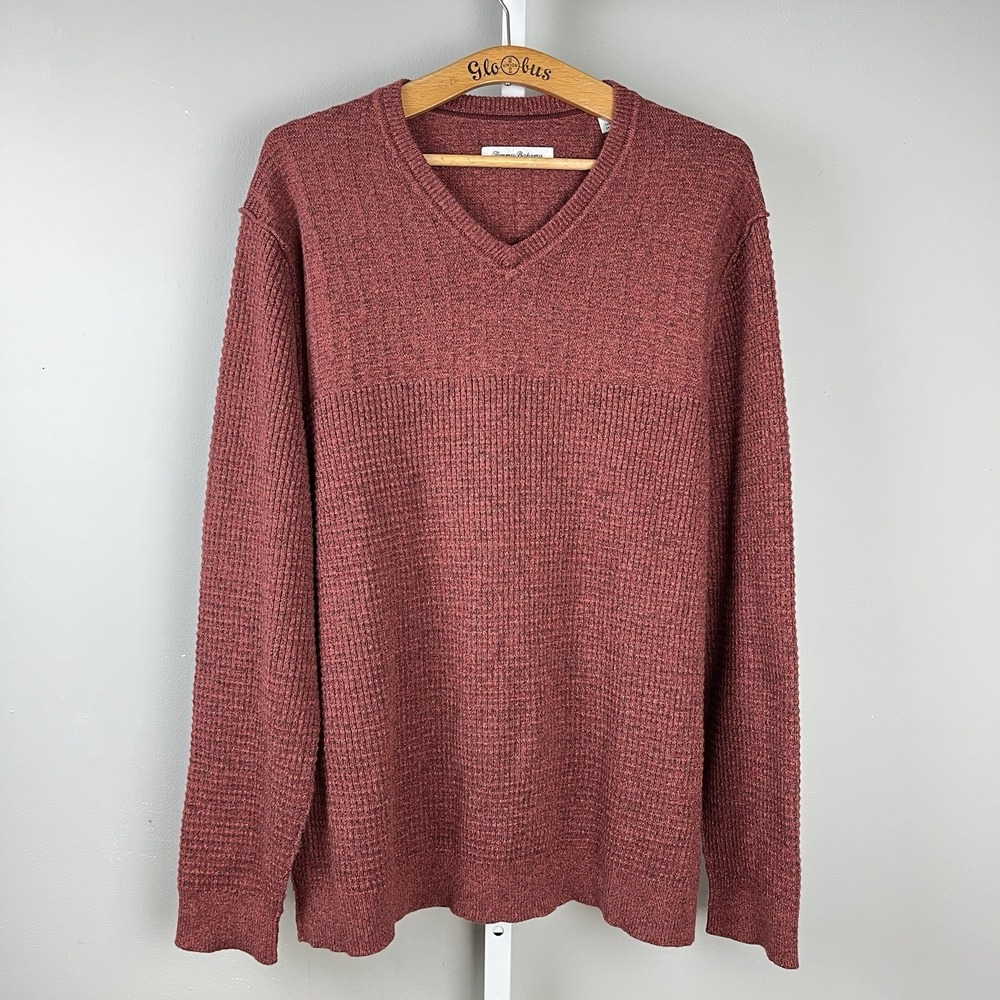 Tommy Bahama Sweater Mens XL Rust Brick Red Cotton V-Neck Pullover Jumper